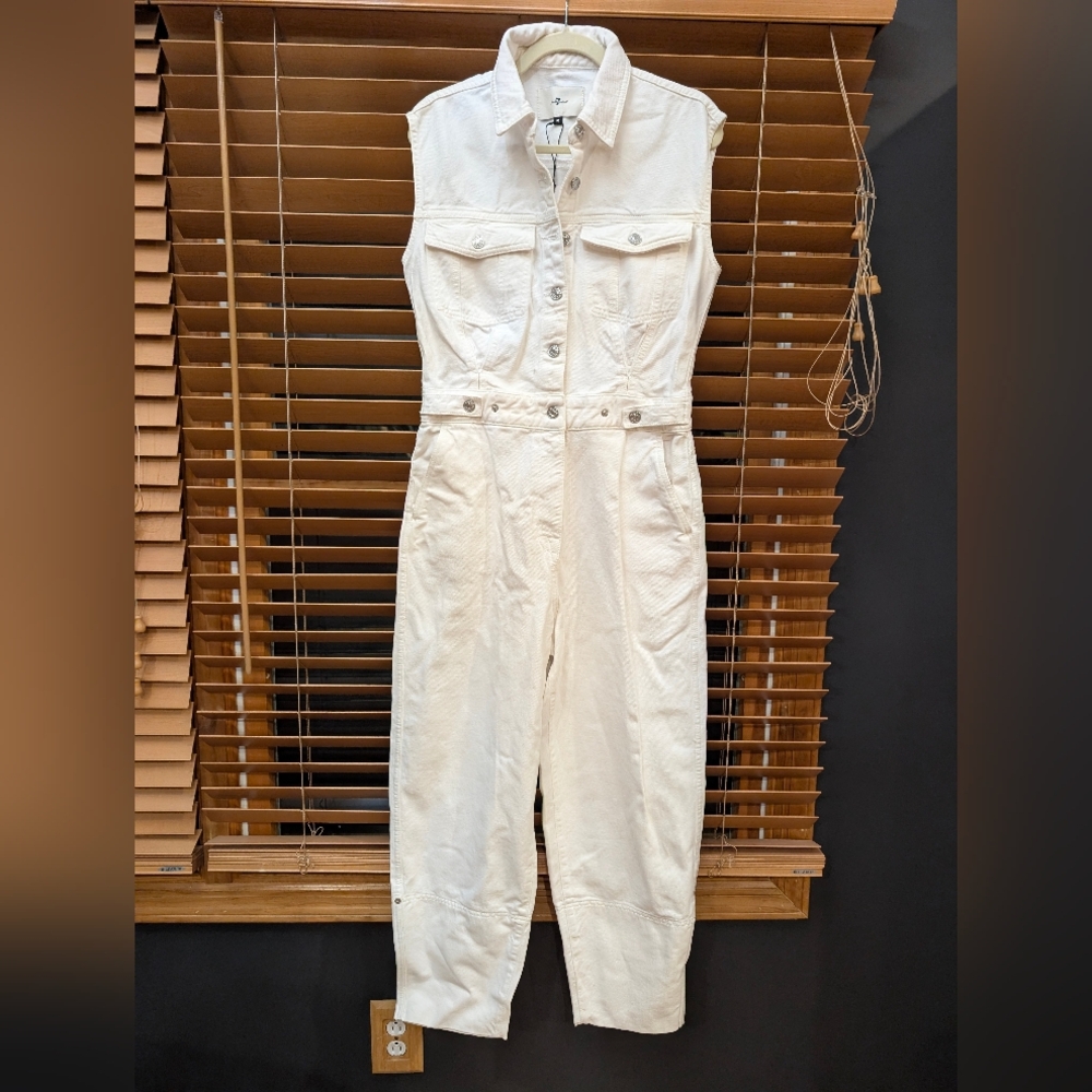 White Denim Sleeveless Jumpsuit